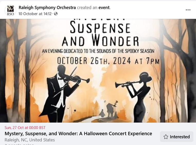 Raleigh Symphony Orchestra Concert advertisement